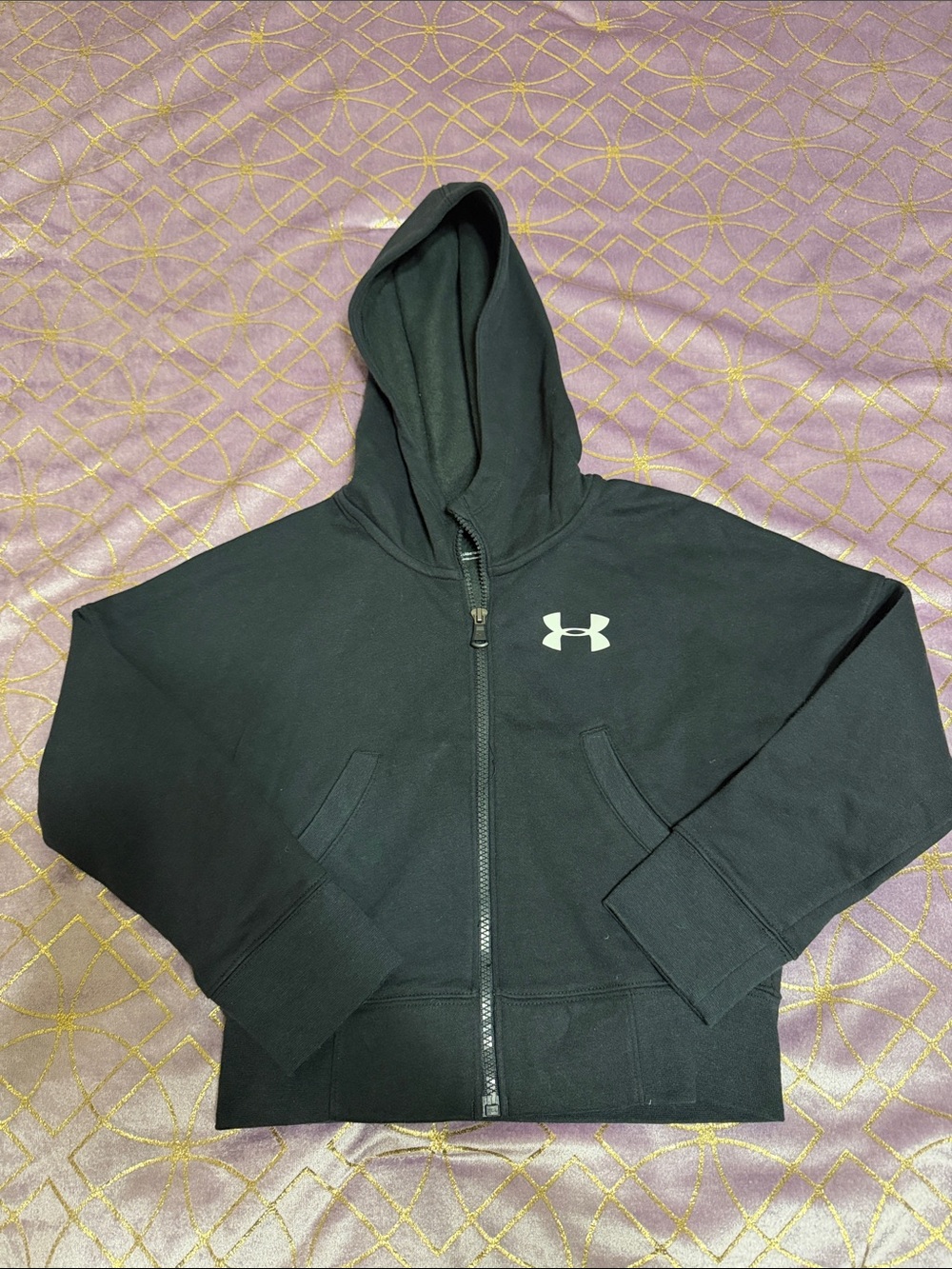💥 KIDS Under Armour Black Zip-Up Hoodie with White Logo